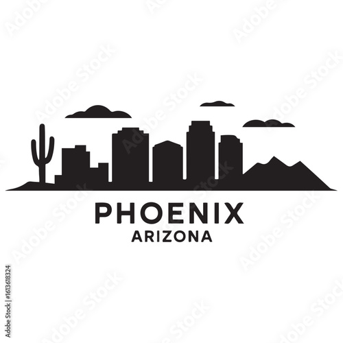 Phoenix skyline horizontal banner. Phoenix, Arizona. Vector template for your design. Vector black silhouette. with white background
