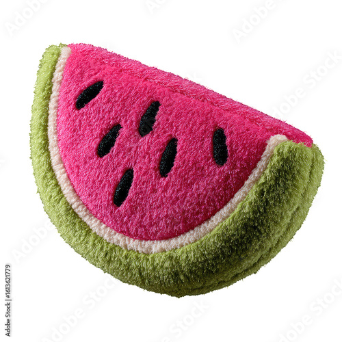 Vivid Plush Slice of Watermelon in Bright Pink and Green Colors Ideal for Fun Decor and Playful Settings