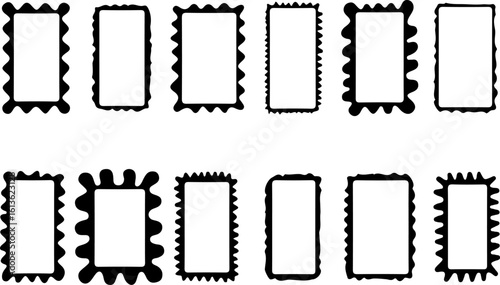 Black decorative rectangular borders with wavy edges vector