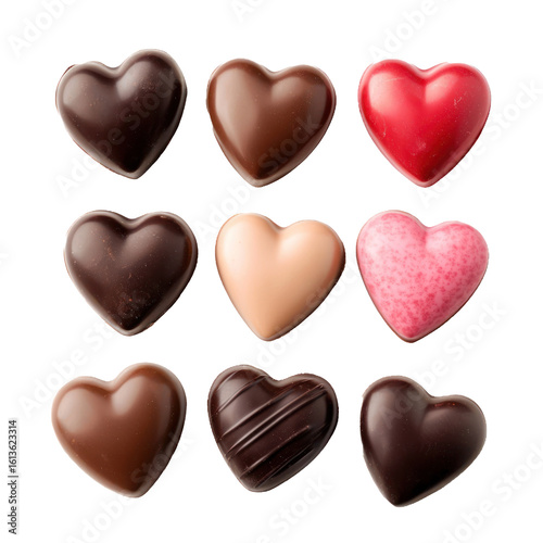 Heart-shaped chocolates for Valentine isolated on transparent background