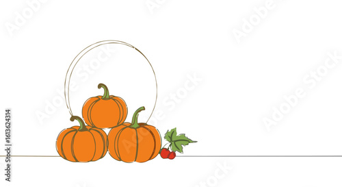 Three orange pumpkins outside the hobbit's house on a transparent background.