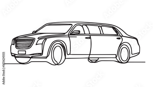 Continuous one single minimal line drawing limousine car
