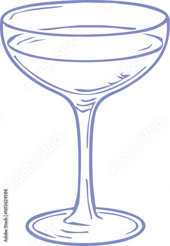 Simple line drawing of wine glass with thin stem and wide bowl, depicted in minimalist style with smooth curves and clean lines, suitable for icons or illustrations