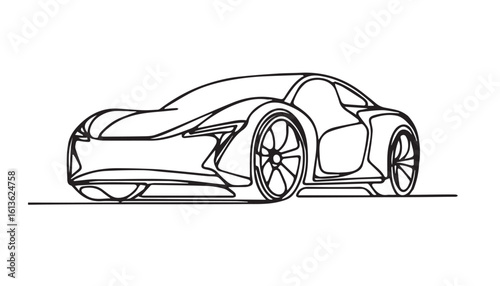 Continuous one single minimal line drawing roadster car