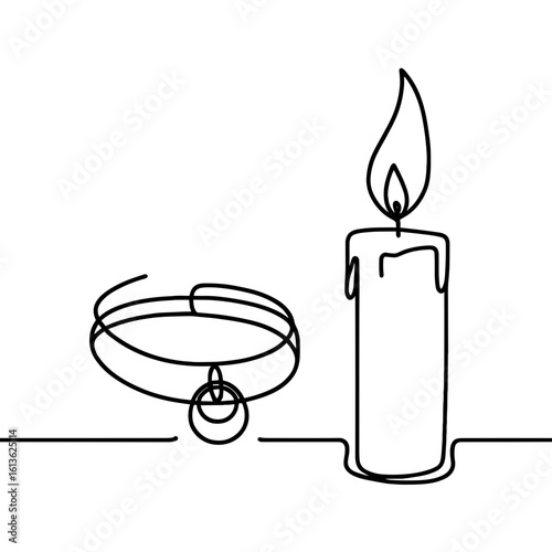Candle and Choker Line Drawing in Black and White