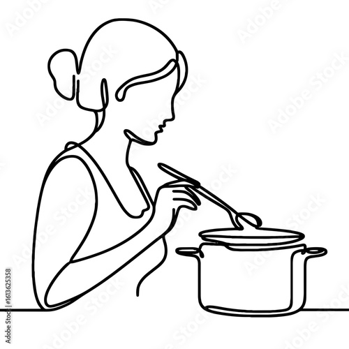 Person cooking stirring pot
