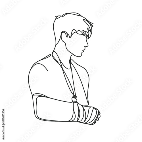 Person with arm in cast standing isolated