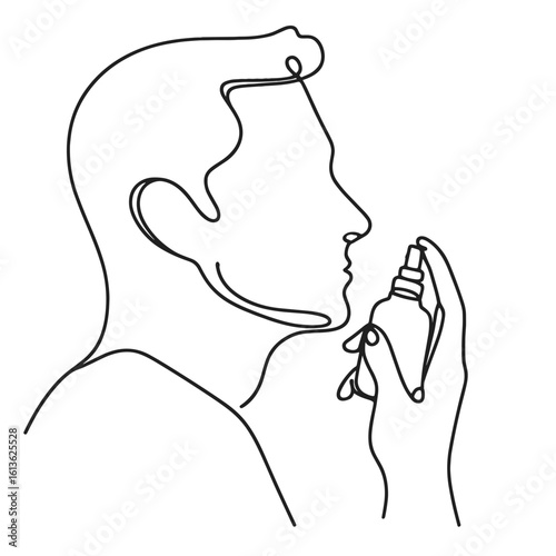 Person using nasal spray against transparent background