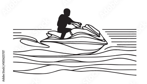 Continuous one single minimal line drawing watercraft