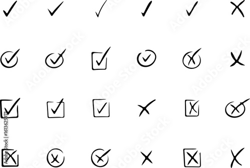 Checkmarks and crosses in various styles symbol graphic
