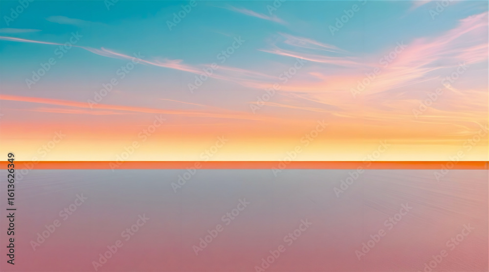 Obraz premium Minimalist digital art of vivid sunset sky over pale smooth ground