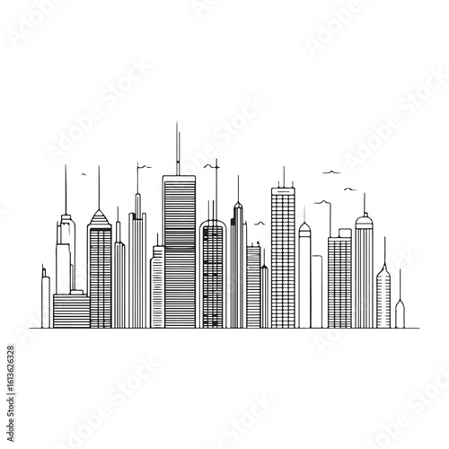 modern city skyline with skyscrapers silhouette, modern city skyline with skyscrapers vector illustration, A stylized black silhouette of city skylines featuring modern skyscrapers