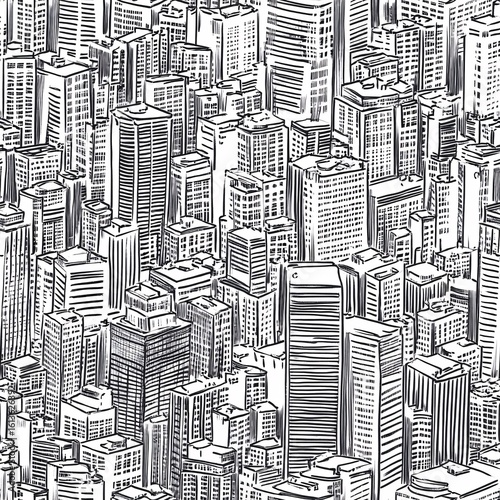 Urban Architectural Hand Sketch: Seamless City Buildings Background