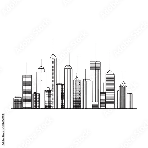 modern city skyline with skyscrapers silhouette, modern city skyline with skyscrapers vector illustration, A stylized black silhouette of city skylines featuring modern skyscrapers