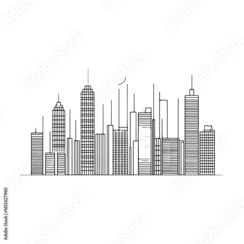 modern city skyline with skyscrapers silhouette, modern city skyline with skyscrapers vector illustration, A stylized black silhouette of city skylines featuring modern skyscrapers