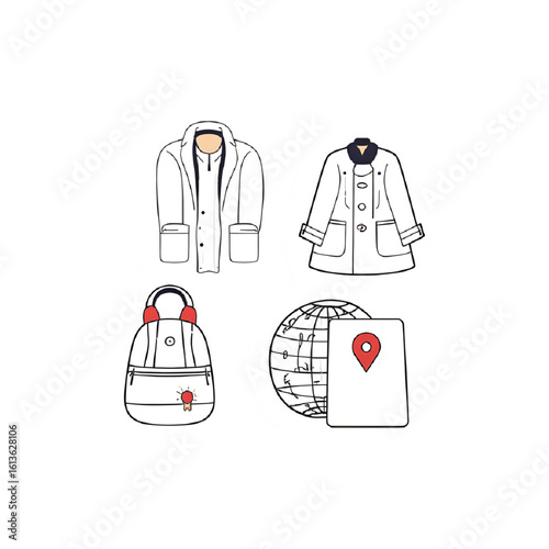 Travel Essentials: Clothing & Gear Icons