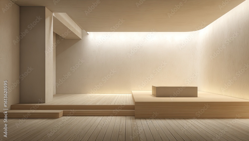 Fototapeta premium Empty modern room with wooden platform