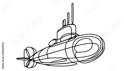 Continuous one single minimal line drawing submarine