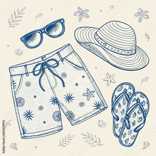 Summer Vacation Essentials: Beach Outfit Illustration | Travel & Summer Fashion