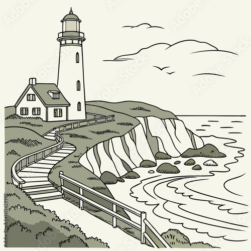 Coastal Lighthouse: A Serene Seascape Illustration