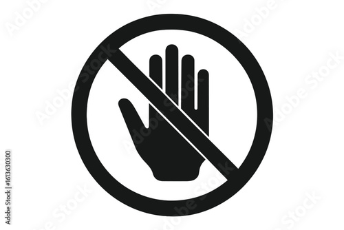 Do not touch icon. Hand forbidden sign. No entry, don't push, off limits symbol. Stop, warning, danger, and private area concept. Access denied. Vector illustration.