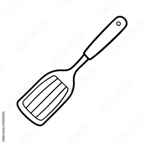Simple linear drawing of a wooden spatula on a white background