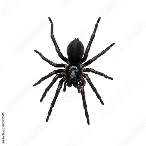  a black spider with eight legs spread wide, isolated on a transparent background