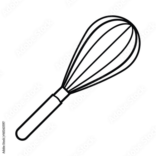 Simple wireframe outline of a balloon whisk on a white background for design