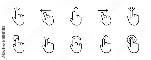 Set of black and white touch gesture icons for touch screen devices