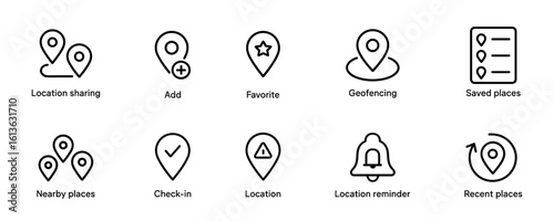 Set of ten outline icons for location and navigation purposes