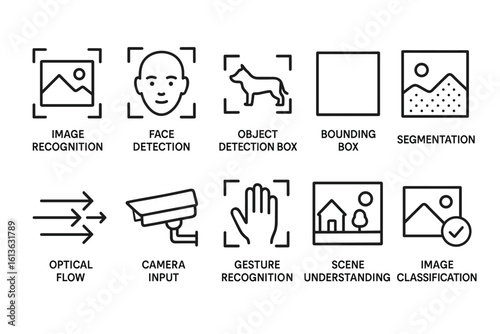 Set of black-and-white icons for computer vision and image processing tasks