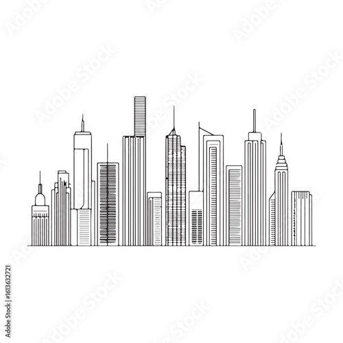 modern city skyline with skyscrapers silhouette, modern city skyline with skyscrapers vector illustration, A stylized black silhouette of city skylines featuring modern skyscrapers