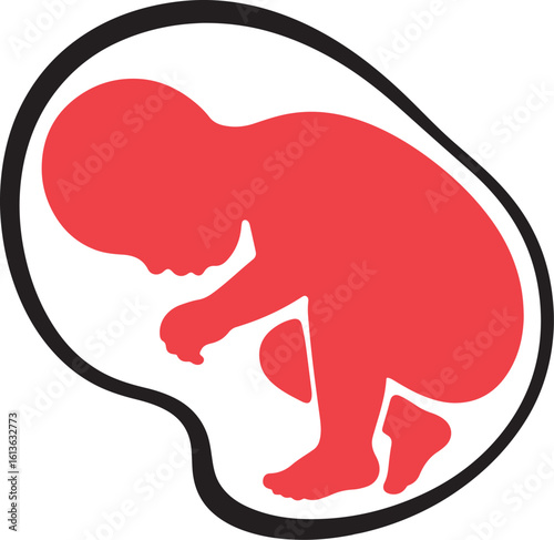 Fetal Silhouette in Uterus – Simple Red and Black Prenatal Icon Design