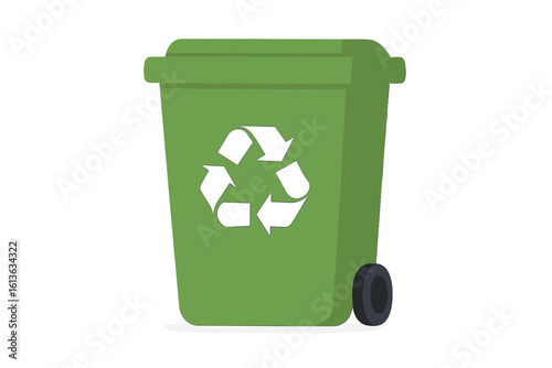 Recycling bin for waste management and environmental protection. Green container for garbage sorting and disposal. Eco-friendly lifestyle concept vector illustration.