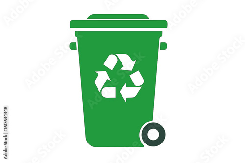 Recycle bin icon for waste management and garbage separation. Green trash can, ecology and environment conservation symbol. Vector illustration for sustainable living.