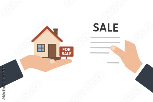 Real estate transaction home buying process. Residential property sale and purchase agreement. Happy customer receives house keys. Mortgage loan investment. Transparent vector illustration
