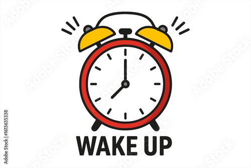 Alarm clock ringing wake up call. Morning alert icon. Time management, deadline concept. Retro clock with loud sound signal. Daily routine symbol. Vector illustration isolated.
