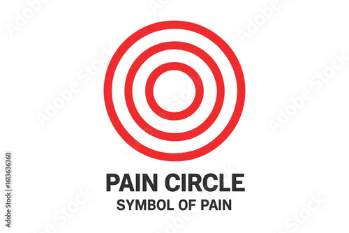 Pain circle symbol. Red ring target for pain localization on the body. Medical vector illustration for sore muscle, joint pain, headache, backache, or inflammation.