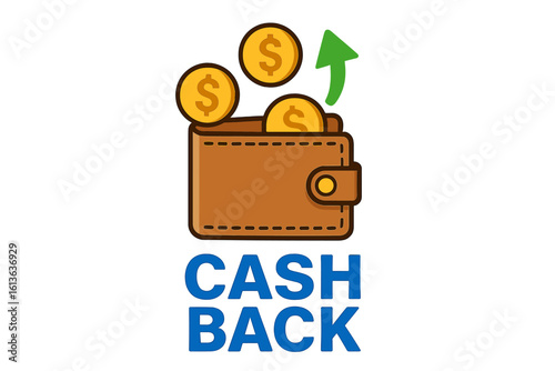 Cashback service concept. Money refund icon with wallet and coins. Saving money illustration for online shopping partner program. Financial reward and economy vector.
