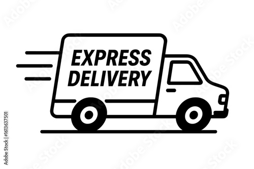 Express delivery truck icon. Fast shipping service and quick logistics transportation concept. Vector illustration for e-commerce, freight, and package delivery.