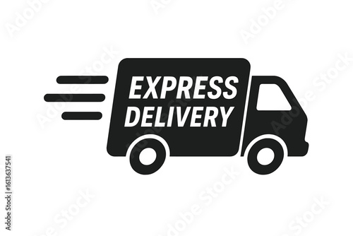 Express delivery icon with truck. Fast shipping service for online orders and e-commerce. Quick logistics and transport concept. Urgent freight van moving with speed.