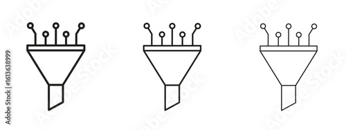 Funneling data icon symbol line. Editable stroke width