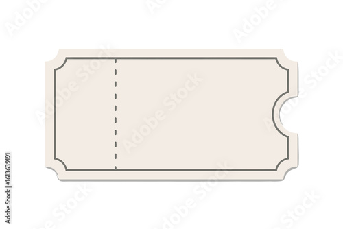 Empty ticket template vector. Coupon mockup with blank space for text. Vintage admission pass for event, party, cinema, or theater. Retro raffle entry design isolated.