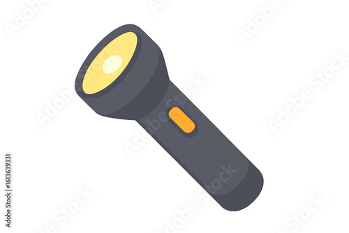 Flashlight vector illustration in flat style. Portable electric torch for illumination. Concept of camping, hiking, safety, emergency, and adventure equipment.