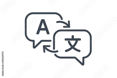 Language translation icon concept. Multilingual communication. Chat bubbles for online translator app. Foreign language conversation, dictionary or interpreter service logo.