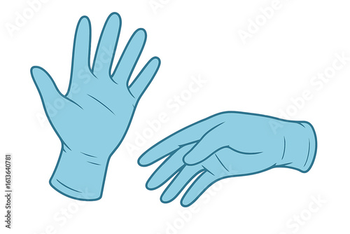 Hands in blue medical gloves. Concept for medical protection, hygiene, and safety. Doctor, nurse, or surgeon preparing for sterile procedure. Healthcare vector icon.