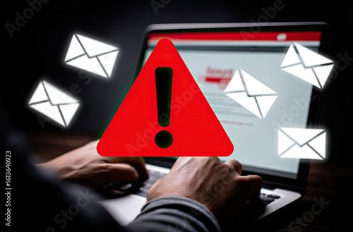 Warning of suspicious emails on laptop