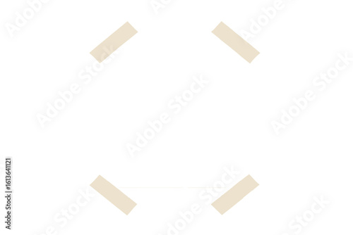 Blank photo frame or empty paper note template taped to a surface. White sheet mockup for a picture or poster attached with adhesive tape on a transparent background.