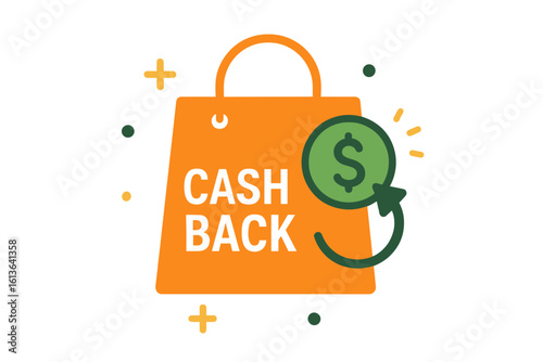 Cashback loyalty program concept. Money refund service icon. Saving money on purchases. Bonus cash back symbol for shopping promotion. Vector financial reward illustration.