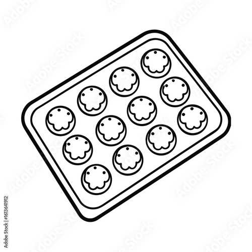 Illustration of a baking tray filled with perfectly round cookies ready for baking